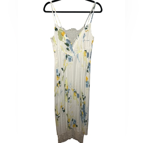 NWOT Anthropologie Floral Maxi Dress Button Front Slip Midi Dress with Lace Hem - Picture 9 of 10